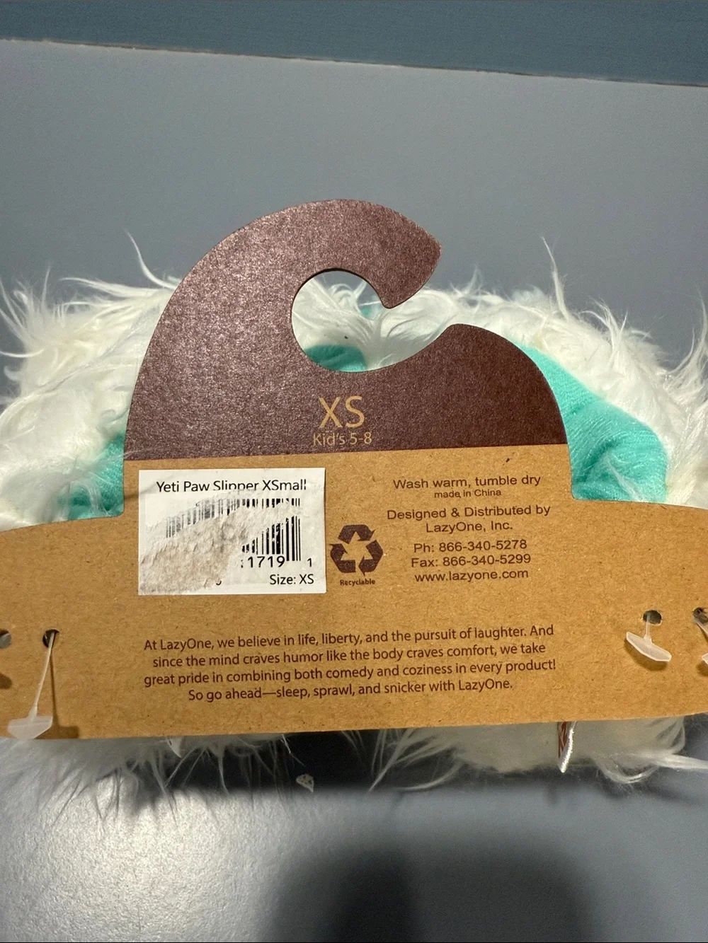 Lazy One White Fuzzy Monster Bootie Slippers with Teal Accents